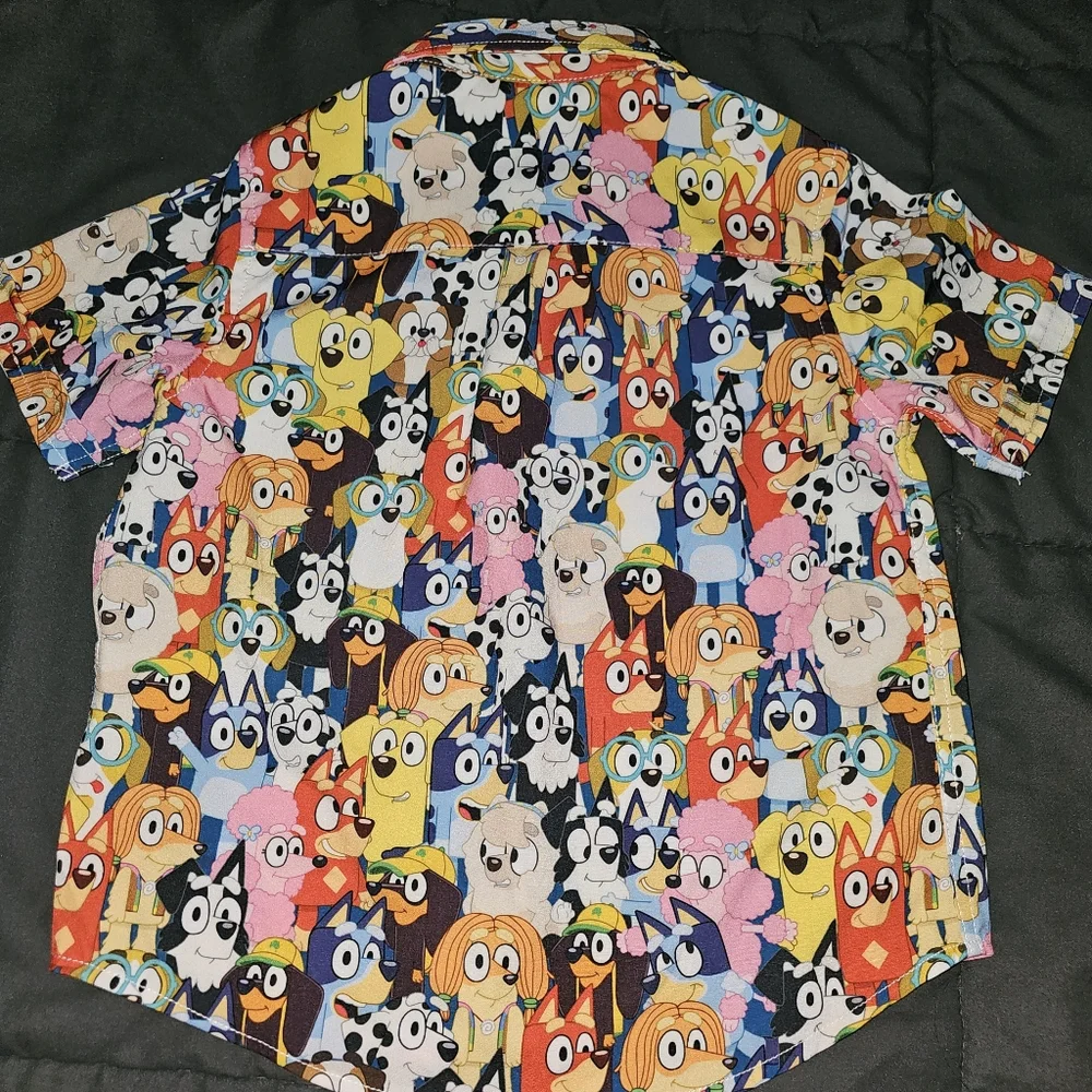 RSVLTS Blue and Yellow Bluey Cartoon Dog Button Down Shirt Size 2 Toddler Euc - Picture 4 of 4